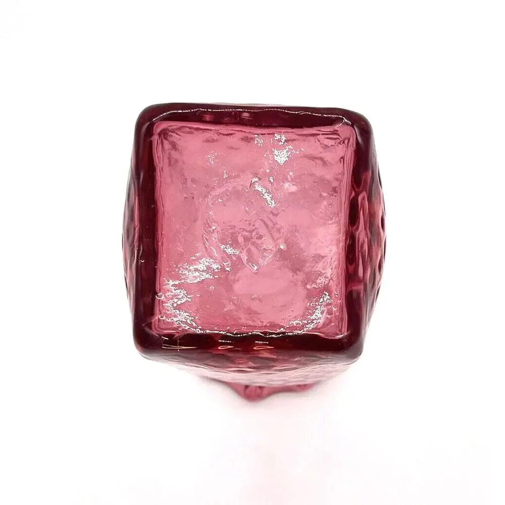 Cranberry / Pink Mid Century Modern Honeycomb Pattern Glass Vase 7.25